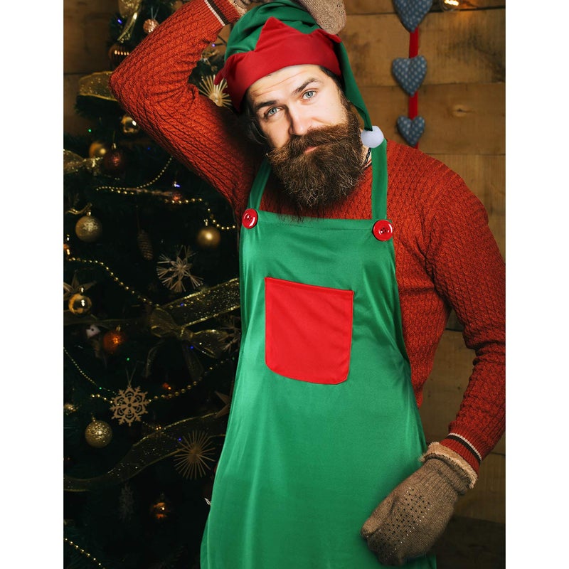 JOVITEC 6 Pieces Christmas Apron and Hat Set, Christmas Costume Apron and Hat for Xmas Party Supplies(Green,Classic Elf) - Image 3